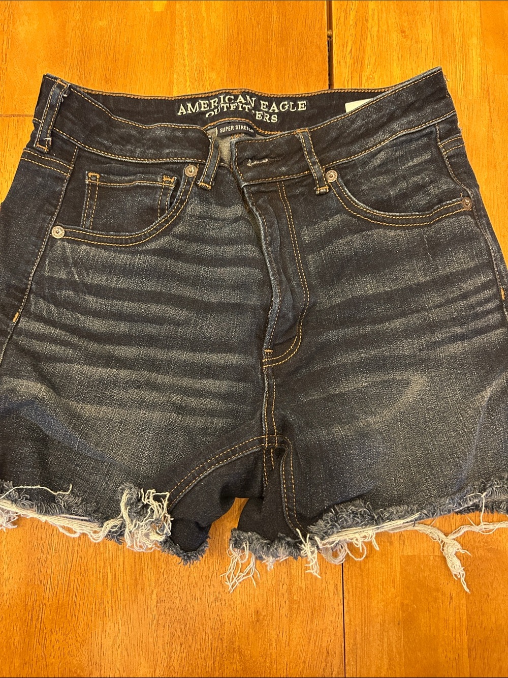 American Eagle Outfitters Dark Indigo Frayed Hem Denim Shorts